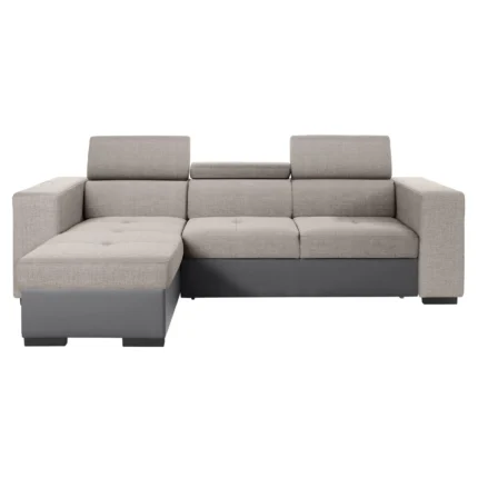 SofaGreen Ecksofa, mit Regal und USB-Anschluss, inkl. Bettfunktion und Bettkasten, Bezug Kunstleder SOFTLUX-Struktur grob – Farbe anthrazit-grau